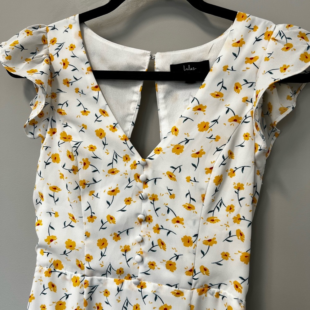 Lulus | Yellow Floral Open Back Midi Dress